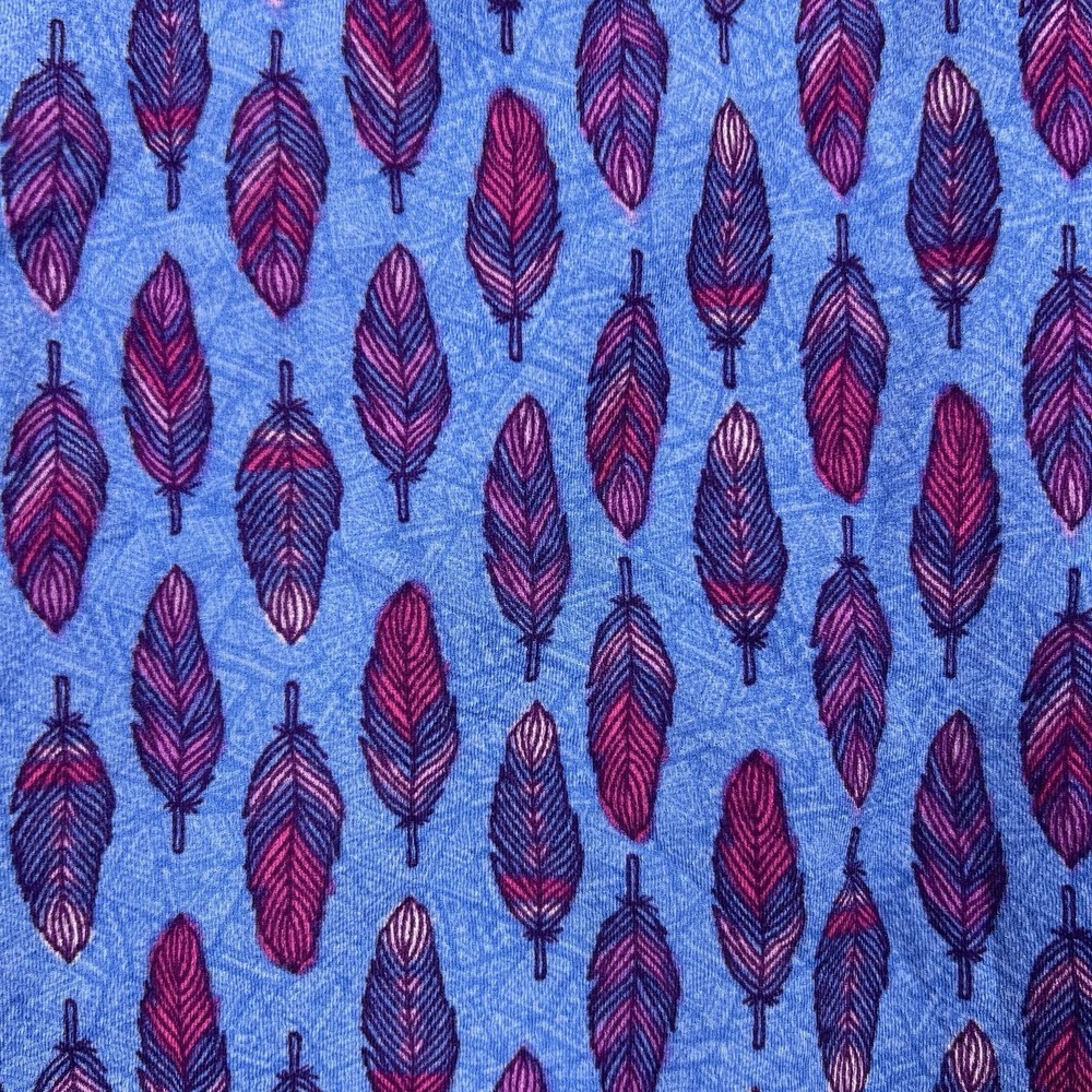 LuLaRoe Women S Cassie Pencil Skirt Pull On Blue Pink Feather Pattern Stretch